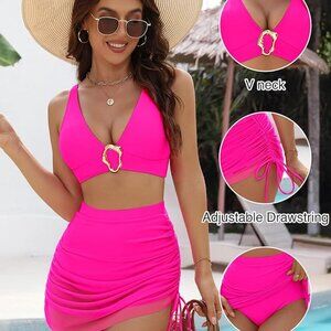 BMJL Women's High Waisted Bikini Sets Retro Swim Skirt Tummy Control Swimsuits
